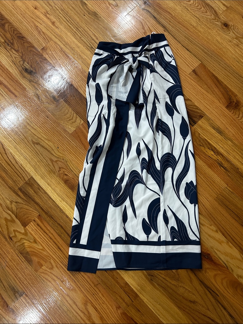 Commense Navy and White Striped Floral skirt